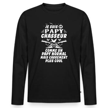Un Papy Chasseur comme un Papy Normal Cadeau Papy - T-shirt manches longues Premium bio Homme - noir - Devant - Nico (187cm)
