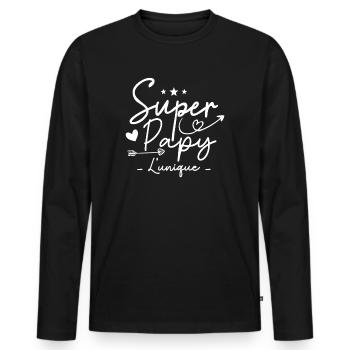 Papy Super Papy Humour Papy Cadeau - T-shirt manches longues Premium bio Homme - noir - Devant - Nico (187cm)