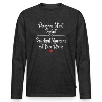 Marraine - T-shirt manches longues Premium bio Homme - anthracite chiné - Devant - Nico (187cm)