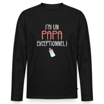 J'ai un Papa Exceptionnel - T-shirt manches longues Premium bio Homme - noir - Devant - Nico (187cm)
