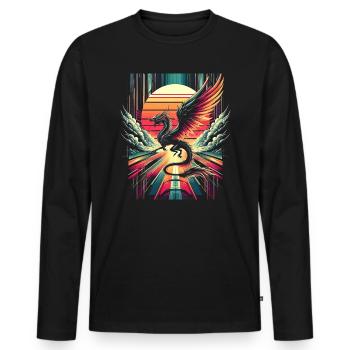 Epischer Drachen Retro Vintage - Männer Premium Bio Langarmshirt - Schwarz - Vorne - Nico (187cm)