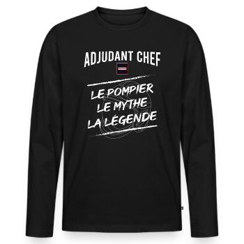 Adjudant Chef Sapeur pompier - T-shirt manches longues Premium bio Homme - noir - Devant - Nico (187cm)