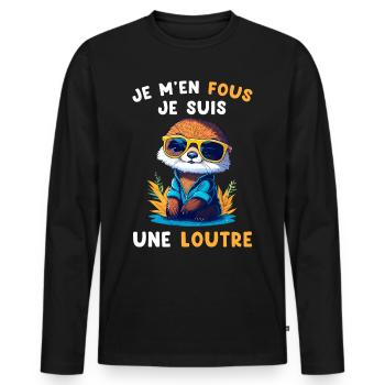 Je M'en Fous Je Suis Une Loutre Cadeau - Männer Premium Bio Langarmshirt - Schwarz - Vorne - Nico (187cm)