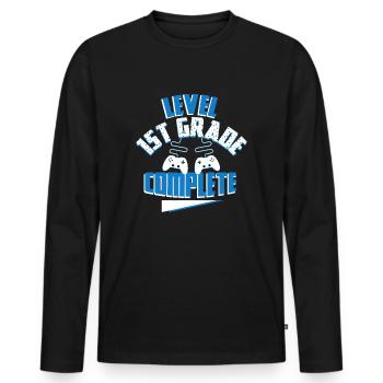 Dernier jour de l’école Niveau 1ère - T-shirt manches longues Premium bio Homme - noir - Devant - Nico (187cm)