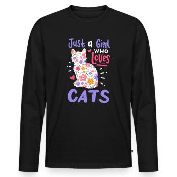 Katze Nur ein Mädchen, das Katzen liebt Geschenk für Katzenliebhaber - Männer Premium Bio Langarmshirt - Schwarz - Vorne - Nico (187cm)