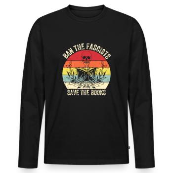 Bannir les fascistes sauvez les livres Drôles d’amoureux des livres - T-shirt manches longues Premium bio Homme - noir - Devant - Nico (187cm)