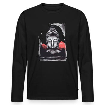 Japan Rote Sonne: Ein ruhender Buddha - Männer Premium Bio Langarmshirt - Schwarz - Vorne - Nico (187cm)