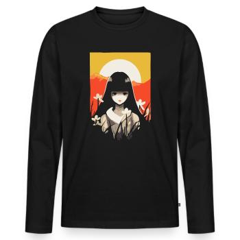 Japanische Sonne Anime Mädchen Berge Geisha - Männer Premium Bio Langarmshirt - Schwarz - Vorne - Nico (187cm)