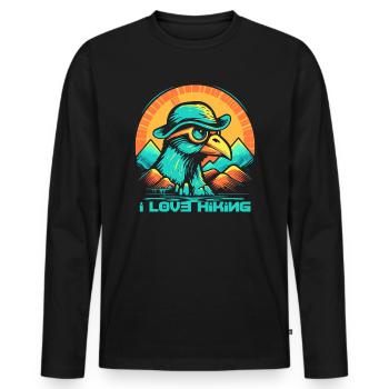 Schlaues Huhn in den Bergen: Ich liebe Wandern - Männer Premium Bio Langarmshirt - Schwarz - Vorne - Nico (187cm)