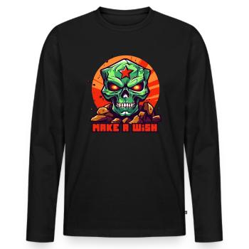 Totenkopf Stern Felsen: Wünsche Dir was - Männer Premium Bio Langarmshirt - Schwarz - Vorne - Nico (187cm)
