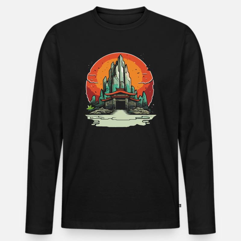Japanischer Anime Tempel - Männer Premium Bio Langarmshirt - Schwarz