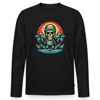 Skull and Funny Palm Trees Priaten Island - Men's Premium Organic Long Sleeve Shirt - black - Front - Nico (187cm)