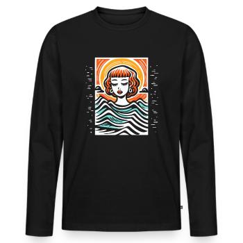 Cartoon of a woman and the calm of the ocean - Men's Premium Organic Long Sleeve Shirt - black - Front - Nico (187cm)