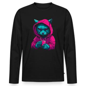 Coole Hip-Hop Kaffee-Katze - Männer Premium Bio Langarmshirt - Schwarz - Vorne - Nico (187cm)
