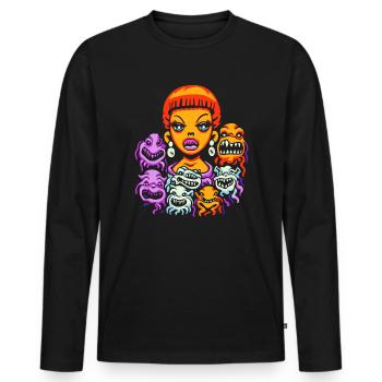 Une femme de dessin animé contrôle ses démons avec finesse - T-shirt manches longues Premium bio Homme - noir - Devant - Nico (187cm)