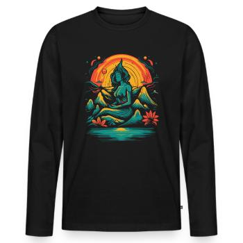 Beruhige dich und meditiere - Männer Premium Bio Langarmshirt - Schwarz - Vorne - Nico (187cm)