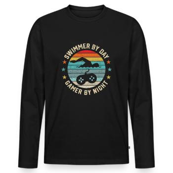 Swimmer By Day Gamer By Night Swimming Swim Lover - Men's Premium Organic Long Sleeve Shirt - black - Front - Nico (187cm)