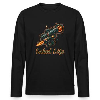 La vie de tatouage vécue et une machine à tatouer - T-shirt manches longues Premium bio Homme - noir - Devant - Nico (187cm)