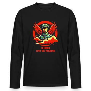 Anyone can be a hero - Men's Premium Organic Long Sleeve Shirt - black - Front - Nico (187cm)