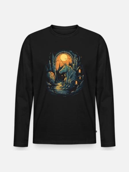 Dunkle Nacht Einhorn - Männer Premium Bio Langarmshirt - Schwarz