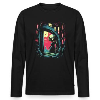 Soirée Fille Anime - T-shirt manches longues Premium bio Homme - noir - Devant - Nico (187cm)