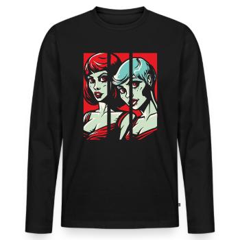 Portrait de bande dessinée de belles copines - T-shirt manches longues Premium bio Homme - noir - Devant - Nico (187cm)