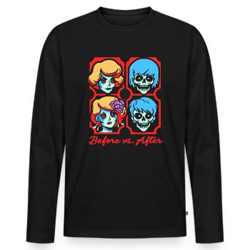Schönheit vorher vs. nachher, Zombie-Köpfe - Männer Premium Bio Langarmshirt - Schwarz - Vorne - Nico (187cm)