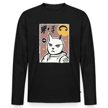 A vintage cartoon space kitten - Men's Premium Organic Long Sleeve Shirt - black - Front - Nico (187cm)