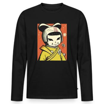 Manga Anime Cartoon: Unusual Geisha - Men's Premium Organic Long Sleeve Shirt - black - Front - Nico (187cm)