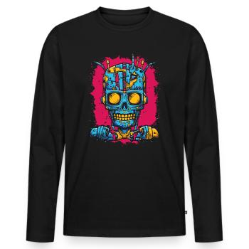 Robot Cyborg Zombie - T-shirt manches longues Premium bio Homme - noir - Devant - Nico (187cm)