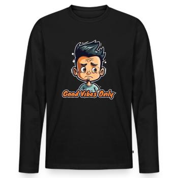 Que des ondes positives - T-shirt manches longues Premium bio Homme - noir - Devant - Nico (187cm)
