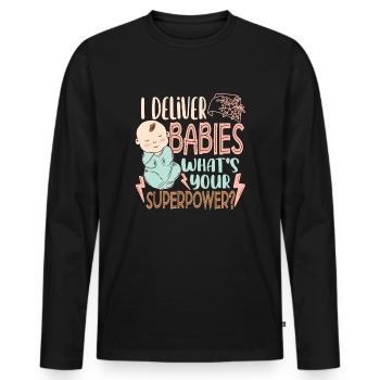 Infirmière de travail et d’accouchement L&D Soins infirmiers - T-shirt manches longues Premium bio Homme - noir - Devant - Nico (187cm)