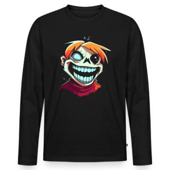 Cartoon Anime Stil Lustiger Verrückter Zombie-Ghul - Männer Premium Bio Langarmshirt - Schwarz - Vorne - Nico (187cm)