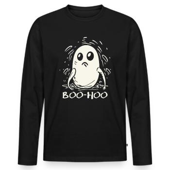The Disappointed, Sad-Funny Little Ghost - Men's Premium Organic Long Sleeve Shirt - black - Front - Nico (187cm)