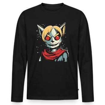 Cartoon Anime Manga: Sinister Cat Girl - Men's Premium Organic Long Sleeve Shirt - black - Front - Nico (187cm)