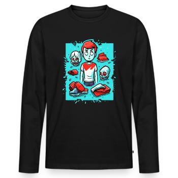 Cartoon-Überraschung: Pack deine Taschen, Junge - Männer Premium Bio Langarmshirt - Schwarz - Vorne - Nico (187cm)