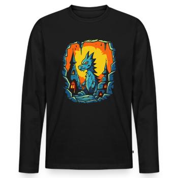 Ein Cartoon Dorf mit Drachen - Männer Premium Bio Langarmshirt - Schwarz - Vorne - Nico (187cm)