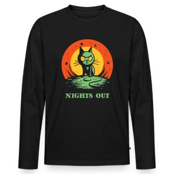Dehors, la nuit, un chat - T-shirt manches longues Premium bio Homme - noir - Devant - Nico (187cm)