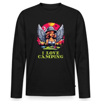 J’adore camper avec des filles sympas - T-shirt manches longues Premium bio Homme - noir - Devant - Nico (187cm)