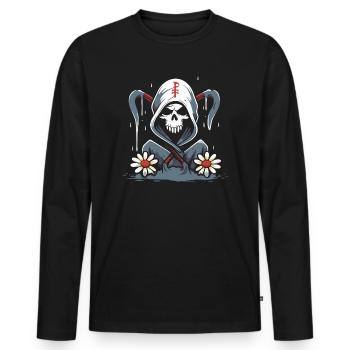Flower Power of the Cartoon Grim Reaper - Men's Premium Organic Long Sleeve Shirt - black - Front - Nico (187cm)