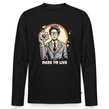 asian japanese man with flower and love - Men's Premium Organic Long Sleeve Shirt - black - Front - Nico (187cm)