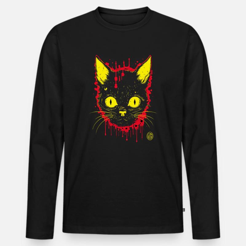 Horror-Katze - Männer Premium Bio Langarmshirt - Schwarz