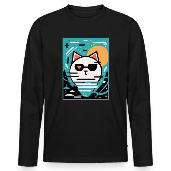 Art Artist Cat with Heart - Men's Premium Organic Long Sleeve Shirt - black - Front - Nico (187cm)