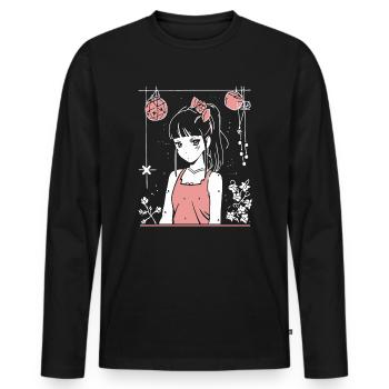 Fille de fleur japonaise - T-shirt manches longues Premium bio Homme - noir - Devant - Nico (187cm)