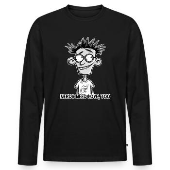 Les nerds aussi ont besoin d’amour - T-shirt manches longues Premium bio Homme - noir - Devant - Nico (187cm)