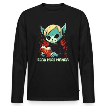 Anime Cartoon Creature With Book: Read More Manga - Men's Premium Organic Long Sleeve Shirt - black - Front - Nico (187cm)