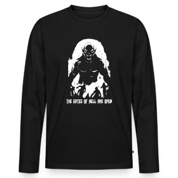 Die Pforten der Hölle sind geöffnet - Männer Premium Bio Langarmshirt - Schwarz - Vorne - Nico (187cm)