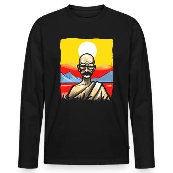 Mahatma Buddha: Cartoon-Buddhismus - Männer Premium Bio Langarmshirt - Schwarz - Vorne - Nico (187cm)