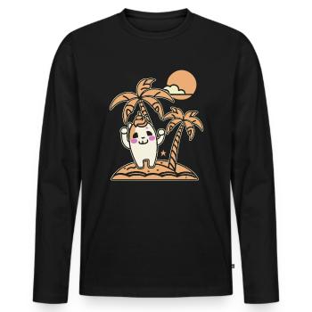 Happy on a desert island - Men's Premium Organic Long Sleeve Shirt - black - Front - Nico (187cm)