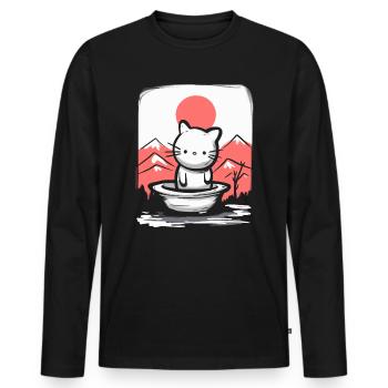 Le Japon sous le soleil rouge, c’est un chat mignon - T-shirt manches longues Premium bio Homme - noir - Devant - Nico (187cm)